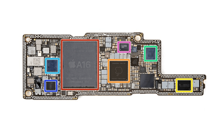 拆解蘋果14pro max 內(nèi)部主要器件：黃色 Apple 338S00839-B0 電源管理IC