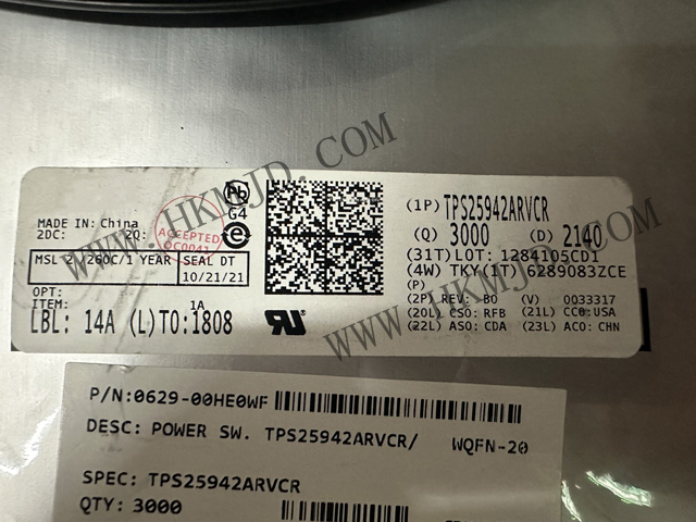 PMIC TPS25942ARVCR 2.7V 至 18V、42mΩ、0.6A 至 5.2A 電子保險(xiǎn)絲